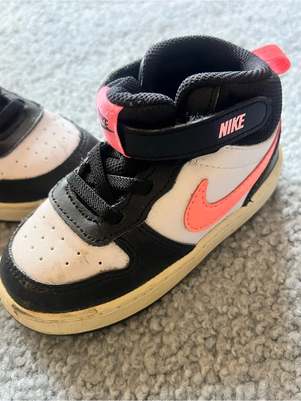 Nike Court Borough Mid Top Leather Colorblock Sneaker Black/White/Pink US 8C